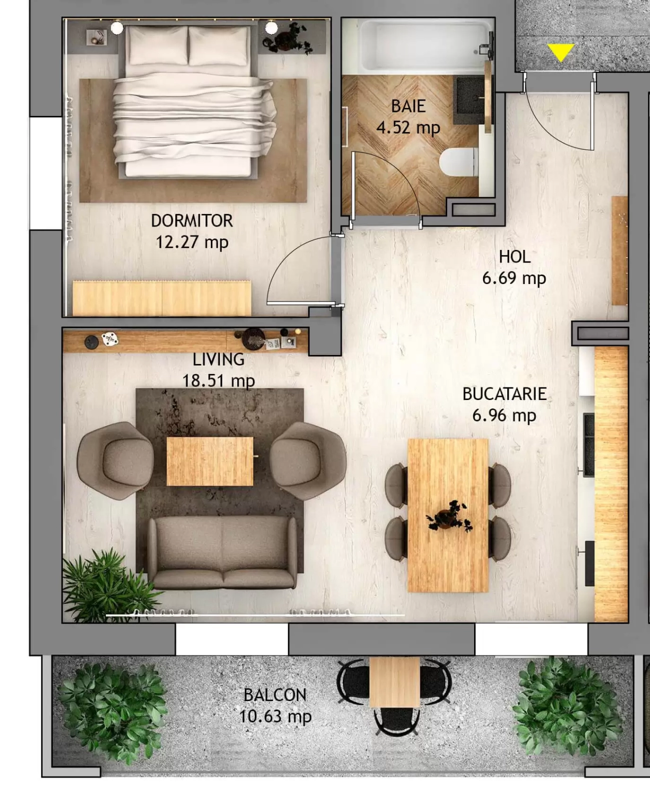 Apartament cu 2 camere tip E1