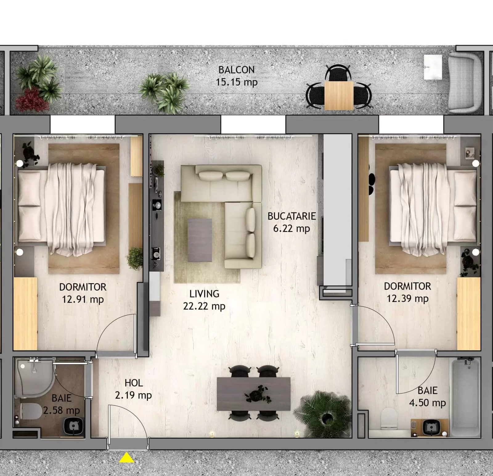Apartament cu 3 camere tip D1