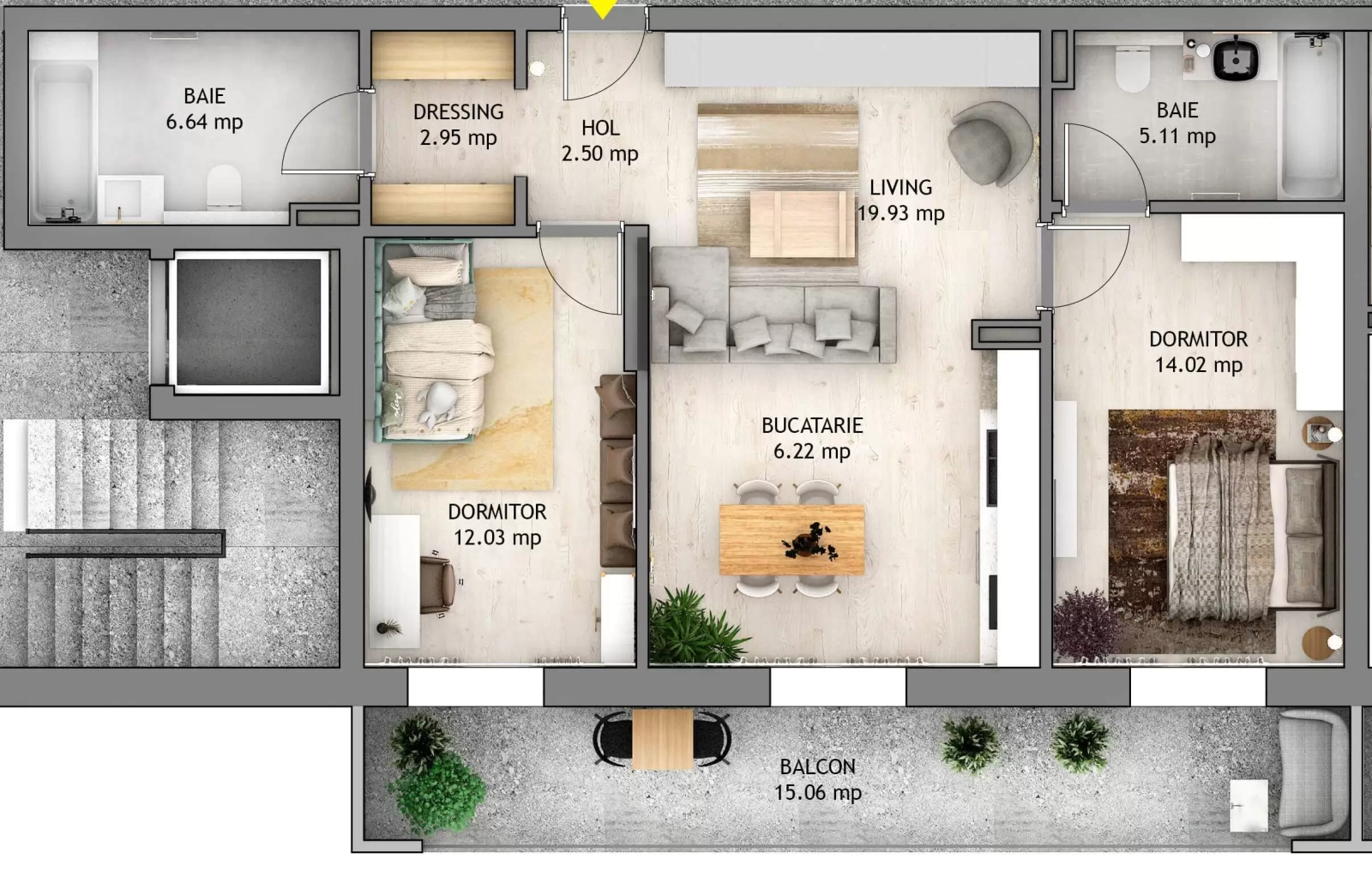 Apartament cu 3 camere tip D3