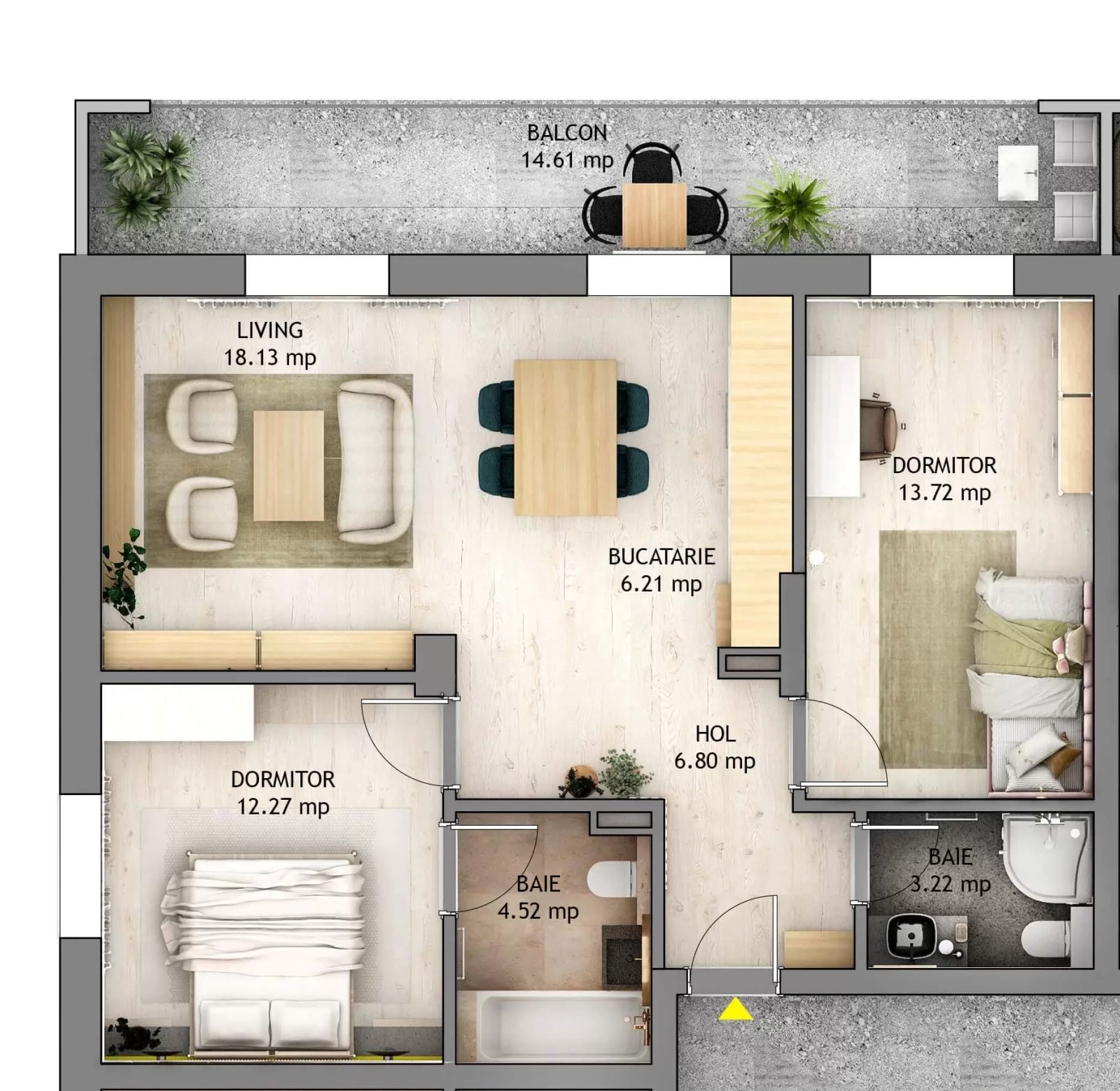 Apartament cu 3 camere tip D2
