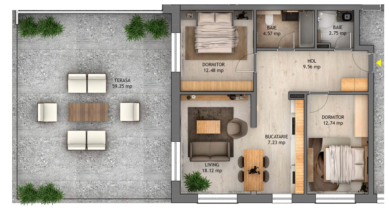 Apartament Penthouse cu 3 camere Tip P1